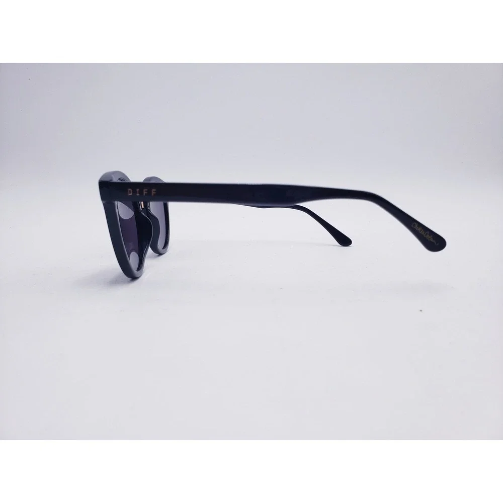DIFF Eyewear Aubree Sunglasses Black Gold Round Cat Eye Metal Bridge